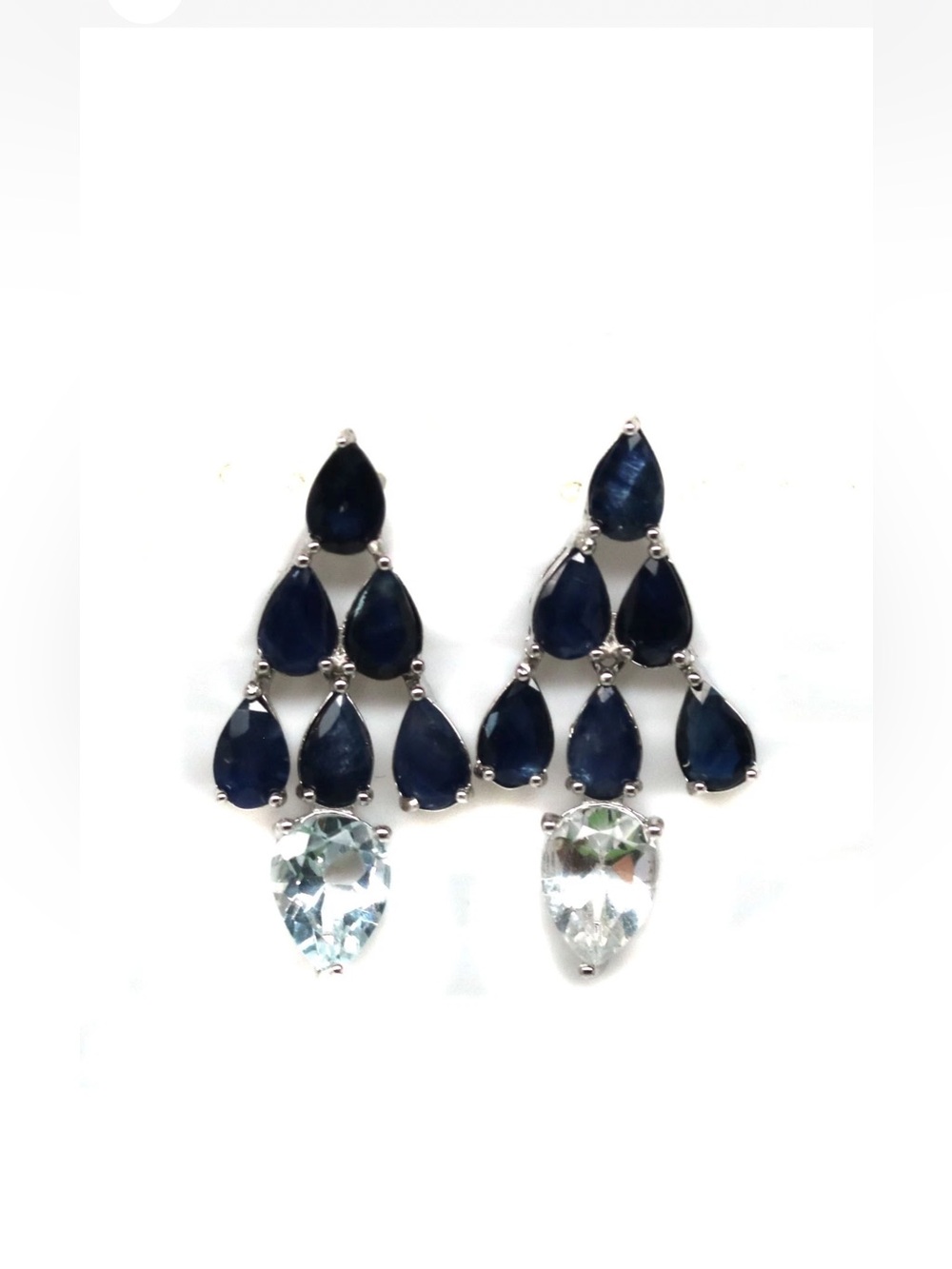 Stunning Natural 3CT Blue Sapphire & Topaz Dangle earrings 925 Sterling Silver